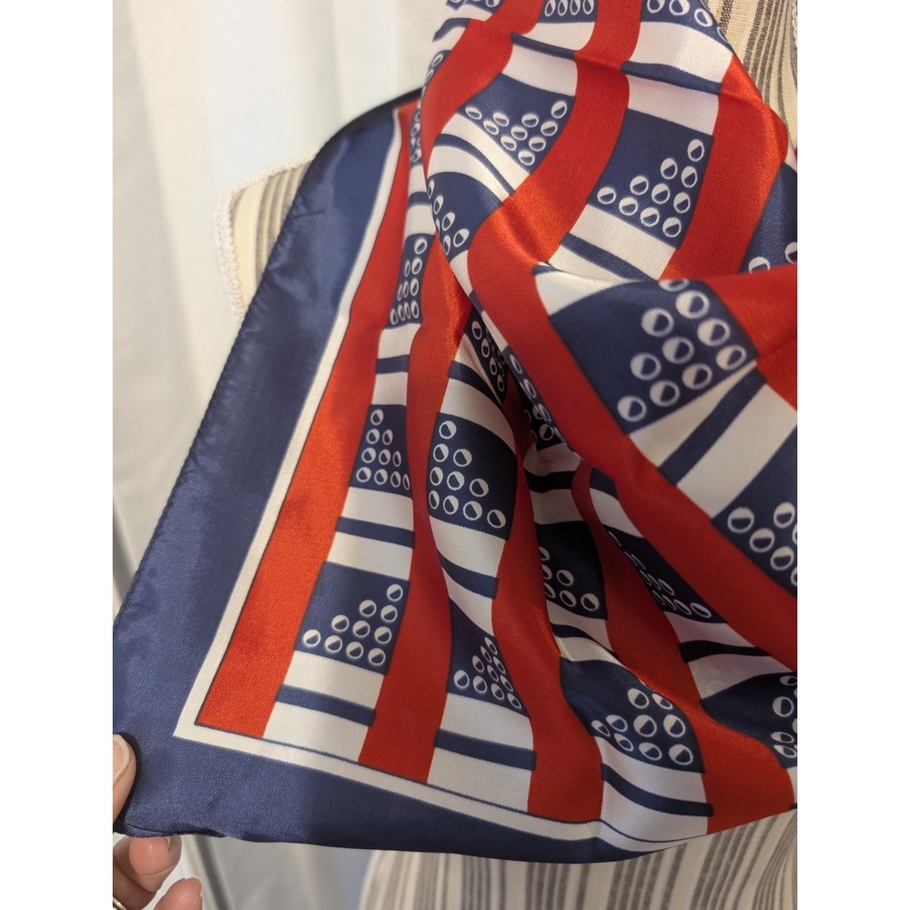 Vintage Italian Geometric Blue Red White Classic Scarf - Picture 3 of 10
